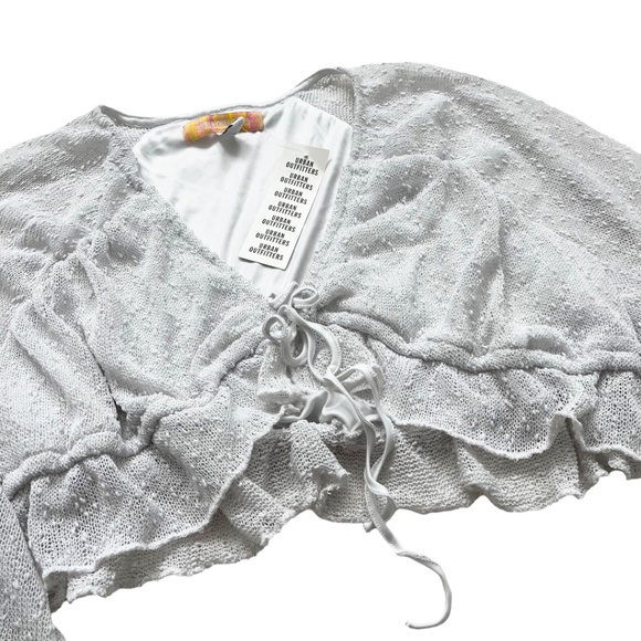 Urban Outfitters Textured Long Sleeve Cropped Blouse White XL - Picture 7 of 14